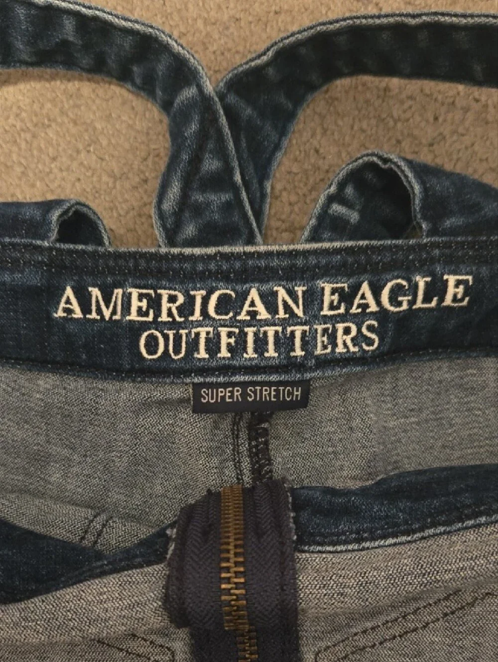 American Eagle Outfitters Dark Blue Denim Short Overalls
